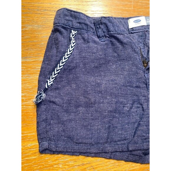 Old Navy Girls Navy Blue Linen Blend Embroidered Shorts Size 14 - Picture 3 of 4